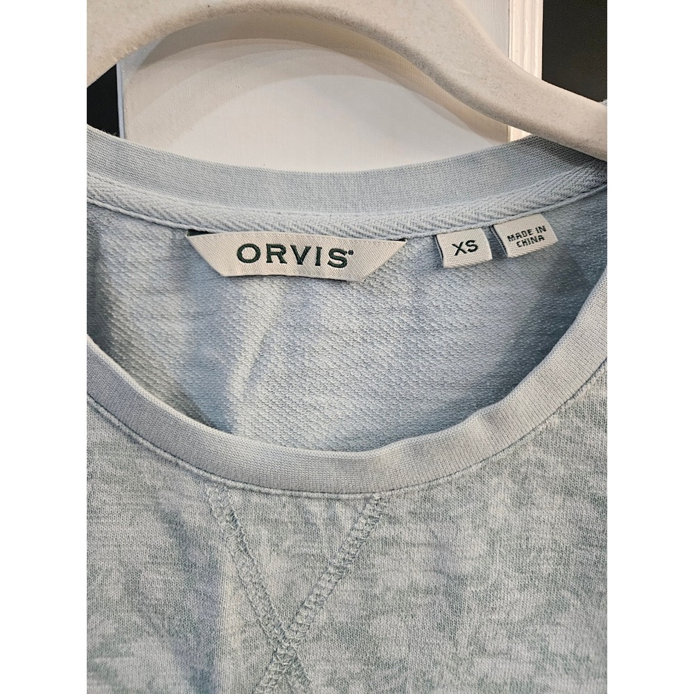 Orvis Womens Short Sleeve Sweatshirt XS Light Blue Floral Burnout French Terry
